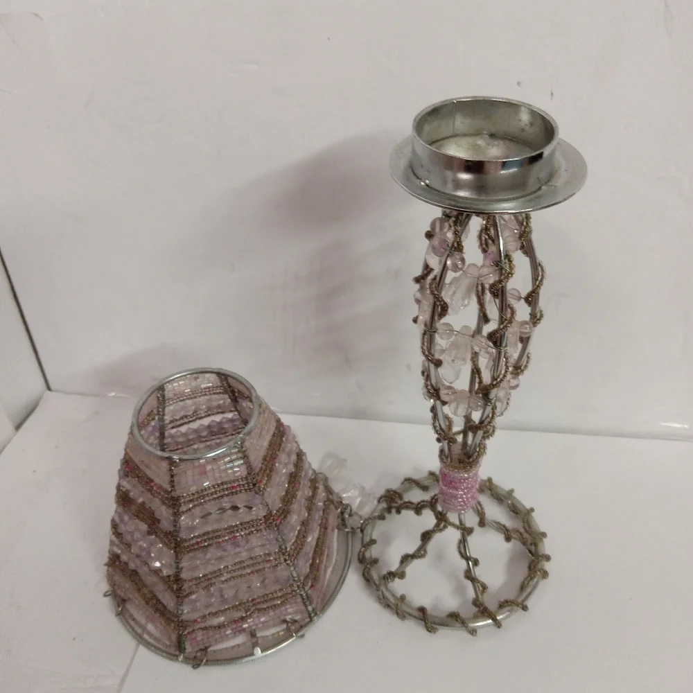 2 Pc Faux Clear Crystal Beaded Tealight Lamp Lilac & Clear